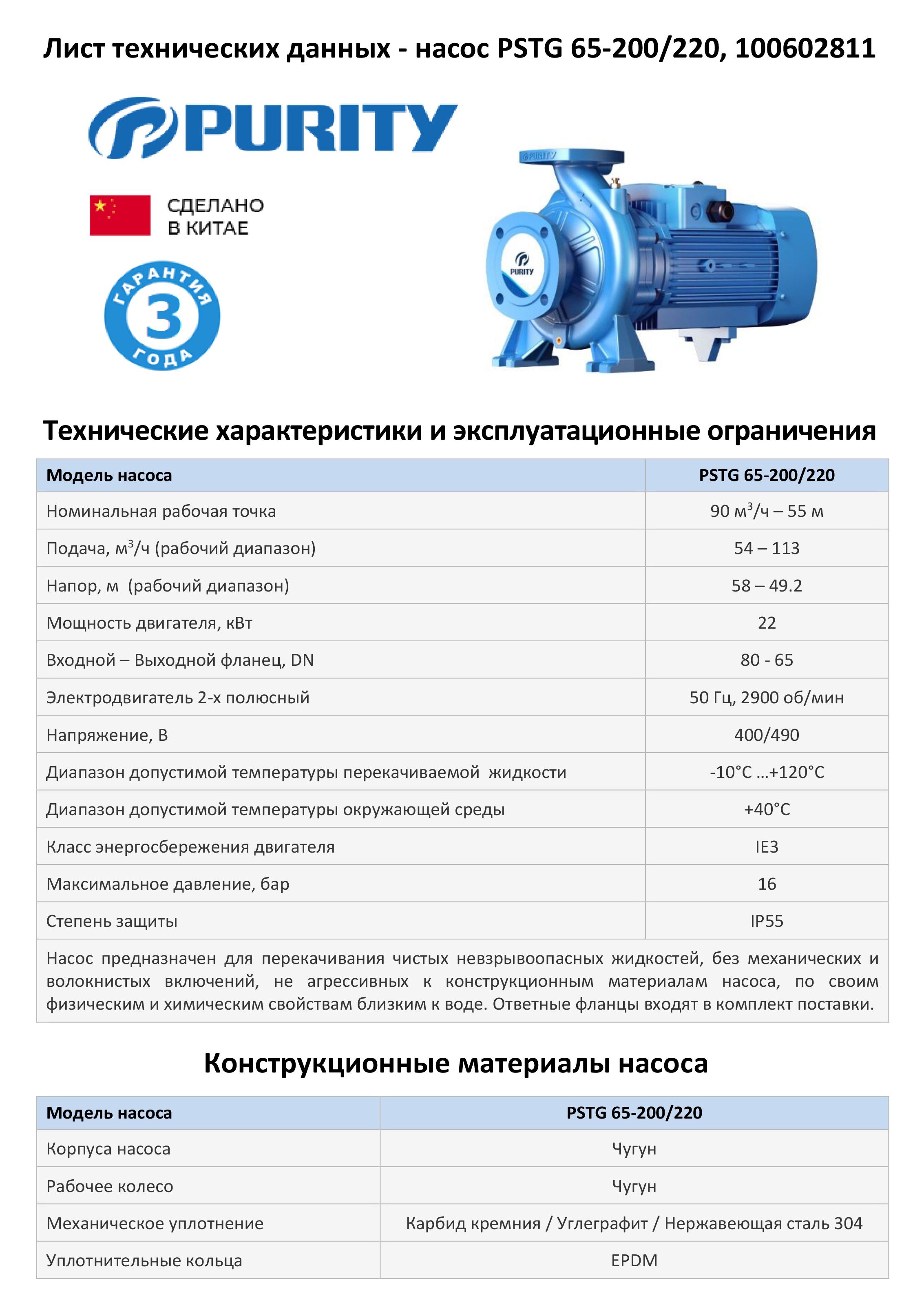 Консольно-моноблочный фланцевый насос PSTG 65-200/220 (N)