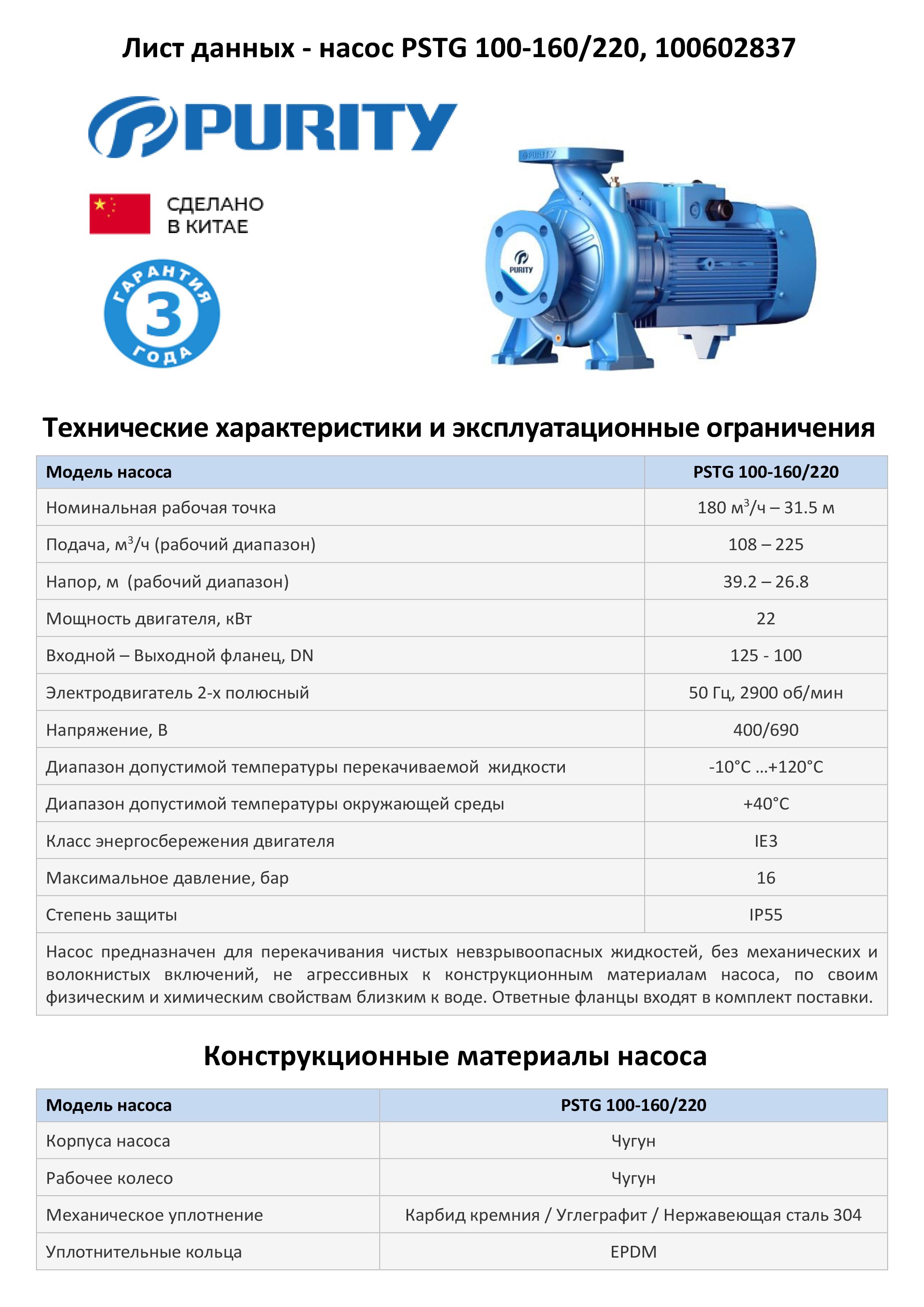 Консольно-моноблочный фланцевый насос PSTG 100-160/220 (N)